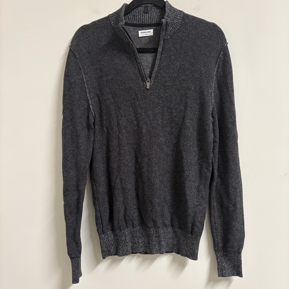 Tommy John Men's Gray Quarter Zip Cotton Blend Sweater - Size Medium‎ - Picture 3 of 8